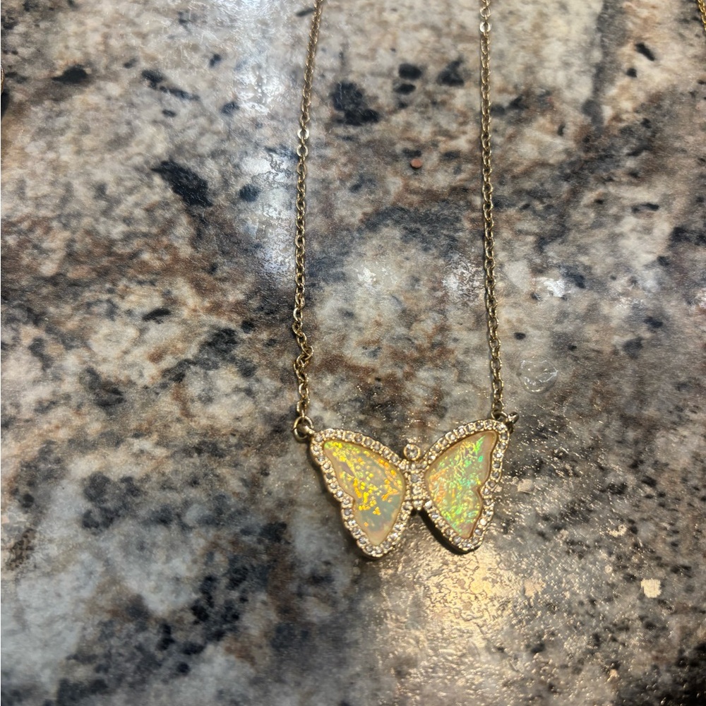 Gold and abalone Butterfly Pendant Necklace